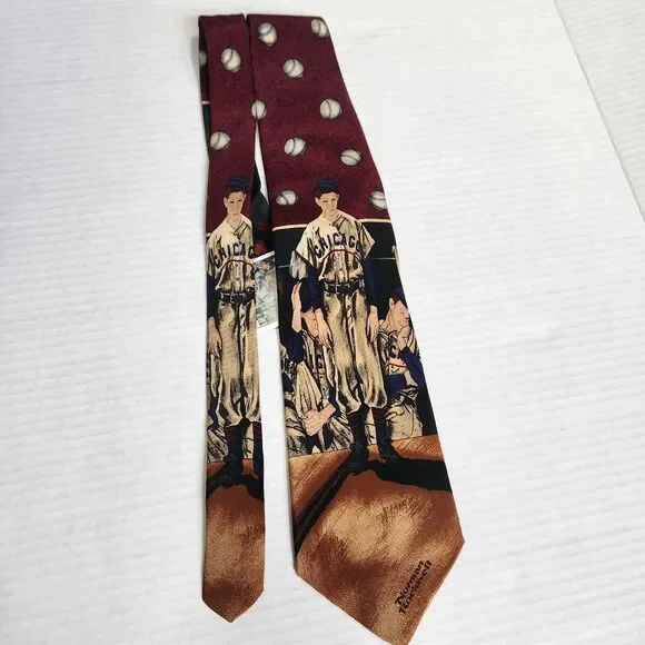 Norman Rockwell Vintage 1995 Necktie Chicago Baseball Saturday Evening P… - Picture 10 of 12